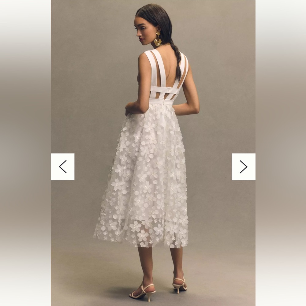 Anthropologie BHLDN Stevie V-Neck Floral Appliqué A-Line Midi Dress in Ivory - Picture 2 of 7